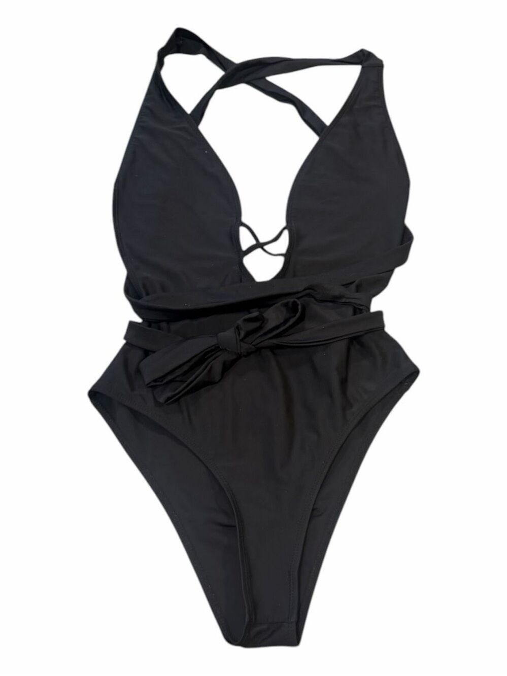 CUPSHE Black Plunge Neck Cutout Crisscross One Piece Swimsuit Medium